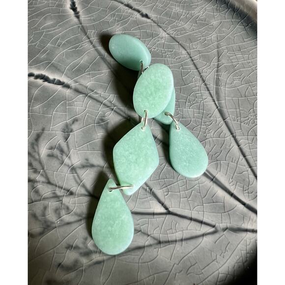 Handmade Polymer Clay Earrings Handcrafted Artwork Green Sea Glass Dangles - Picture 2 of 5
